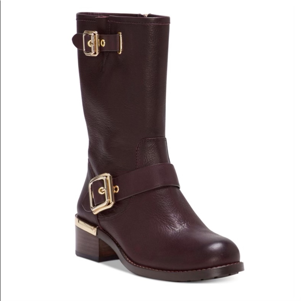 VINCE CAMUTO Womens Burgundy Moto Inspired Heel Plate Buckle Accent Padded Size6